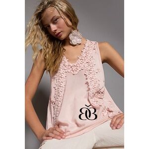 POL Light Pink Floral Lace Sleeveless Rayon Jersey Top